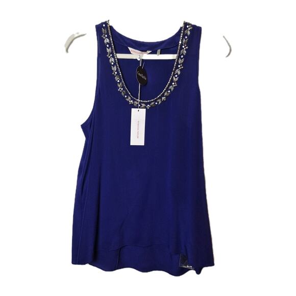 Rebecca Taylor Silk Sleeveless Blouse Embellished Tank Size 8 Blue Violet FLAW - Picture 1 of 9